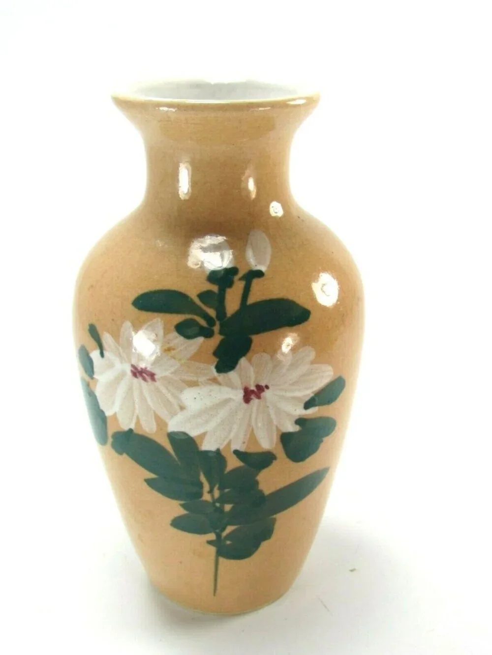 Vintage Daisy Floral Vase Beige Tan Handpainted Hand Painted 31396